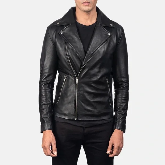 Black Handmade Real Leather Biker Jacket - Picture 9 of 9